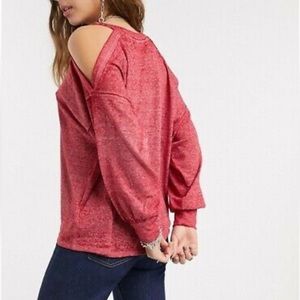 Free People Chill Out Cold Shoulder Long Sleeve Tee Sweet Sangria Size M
